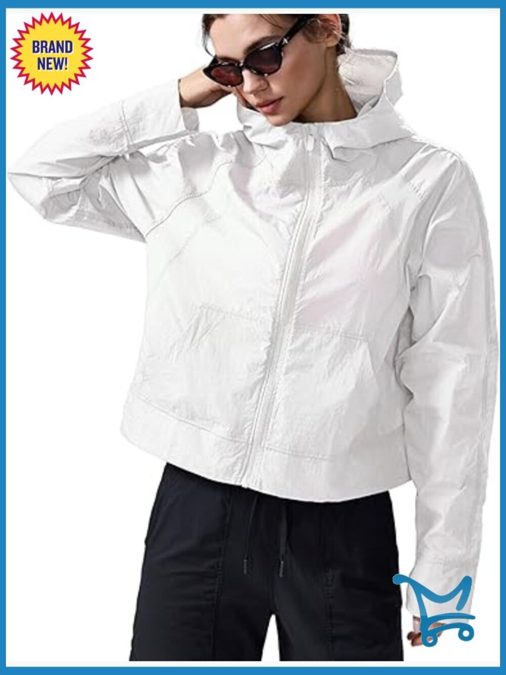 Lightweight Water Repellent Hooded Rain Jacket with Thumb Holes